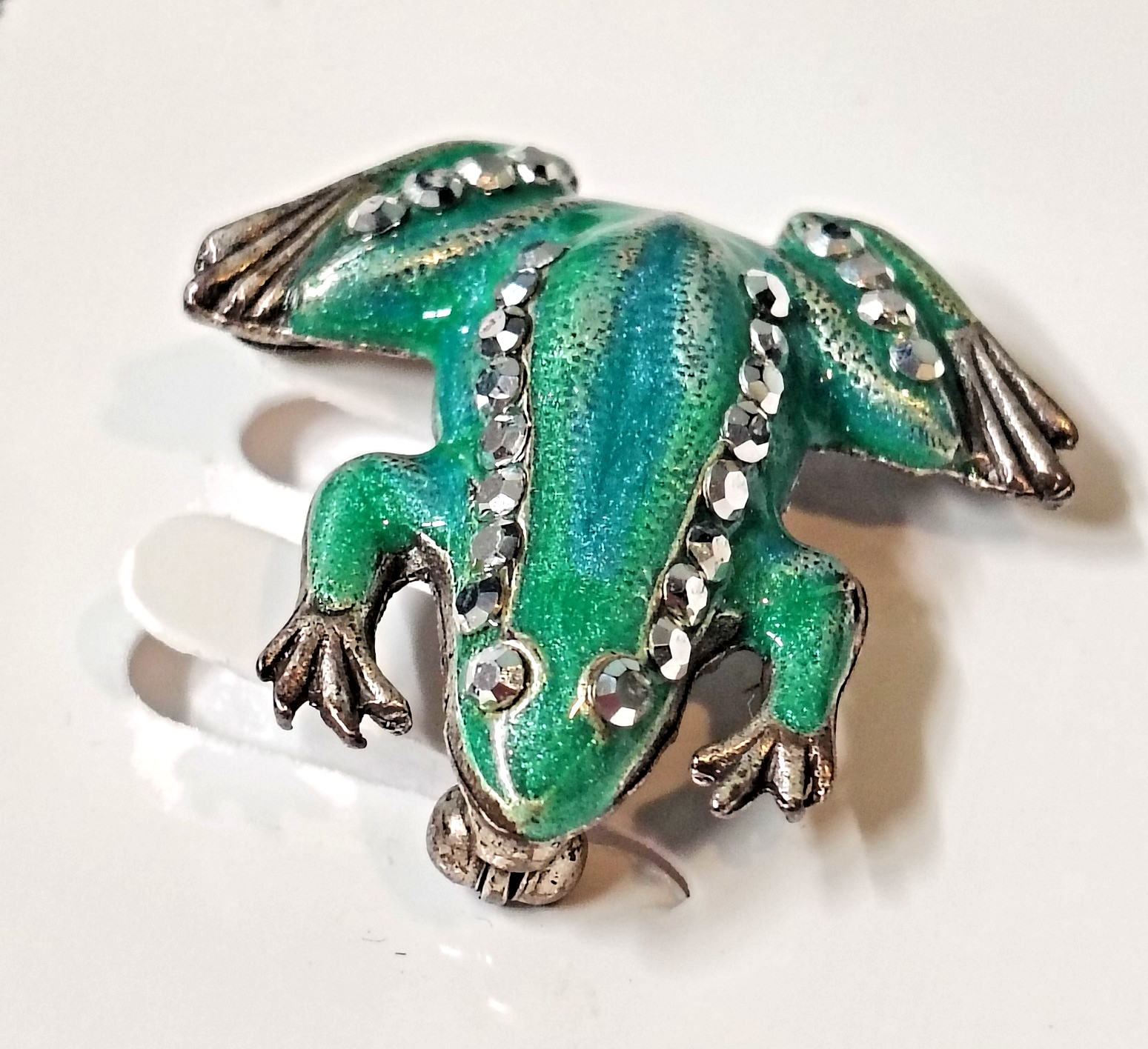 The Glass Works Studio Crystal & Enameled Tree Frog Brooch