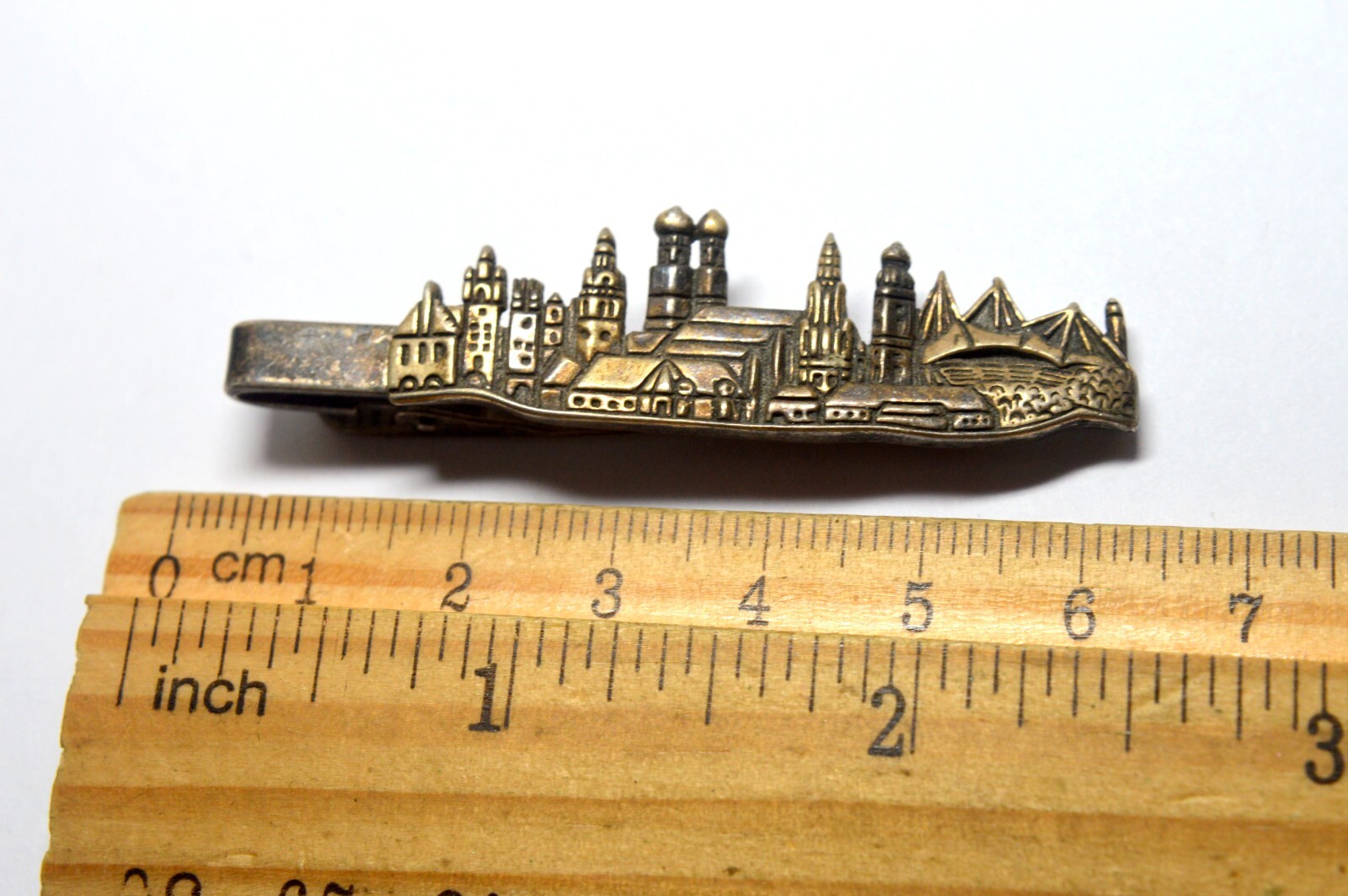 VINTAGE 925 STERLING SILVER CITY VIEW BUILDINGS EUROPE TIE CLASP BAR