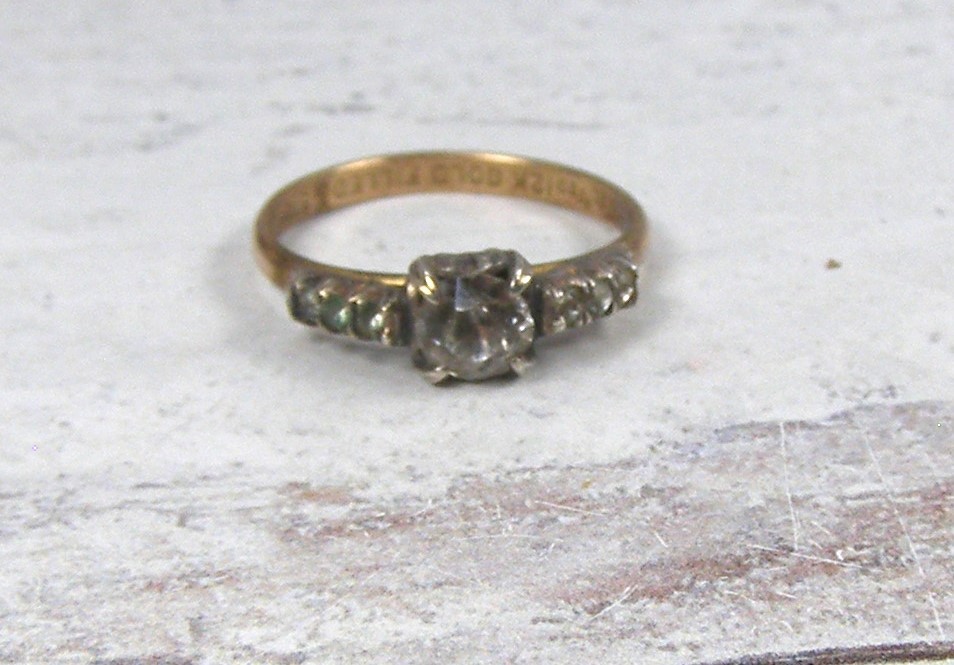Vintage Uncas 12K Gold Filled Sterling 5.75 Clear Paste Stone Ring Engagement