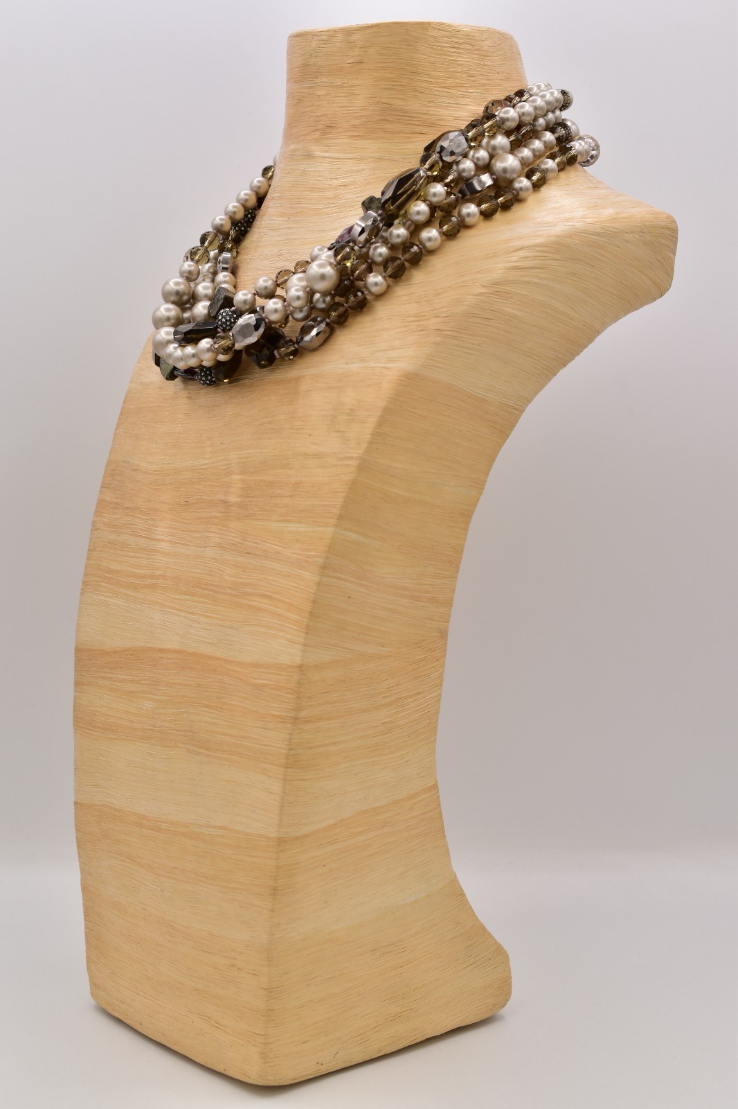 Stella & Dot Multi-Strand Pearl Crystal Statement Necklace Chunky Y2K BinBL