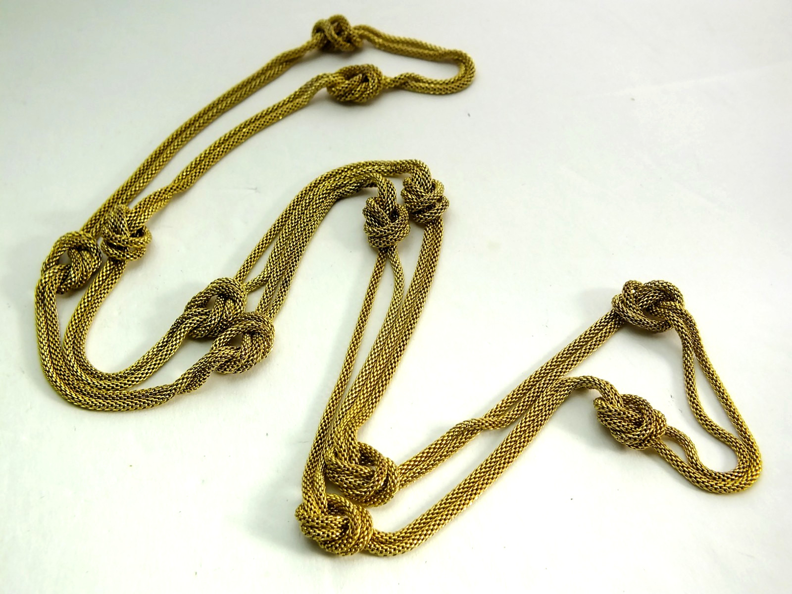 Vintage 35″ Double Strand Gold Tone/Plated Woven Knot Necklace – 28 grams.