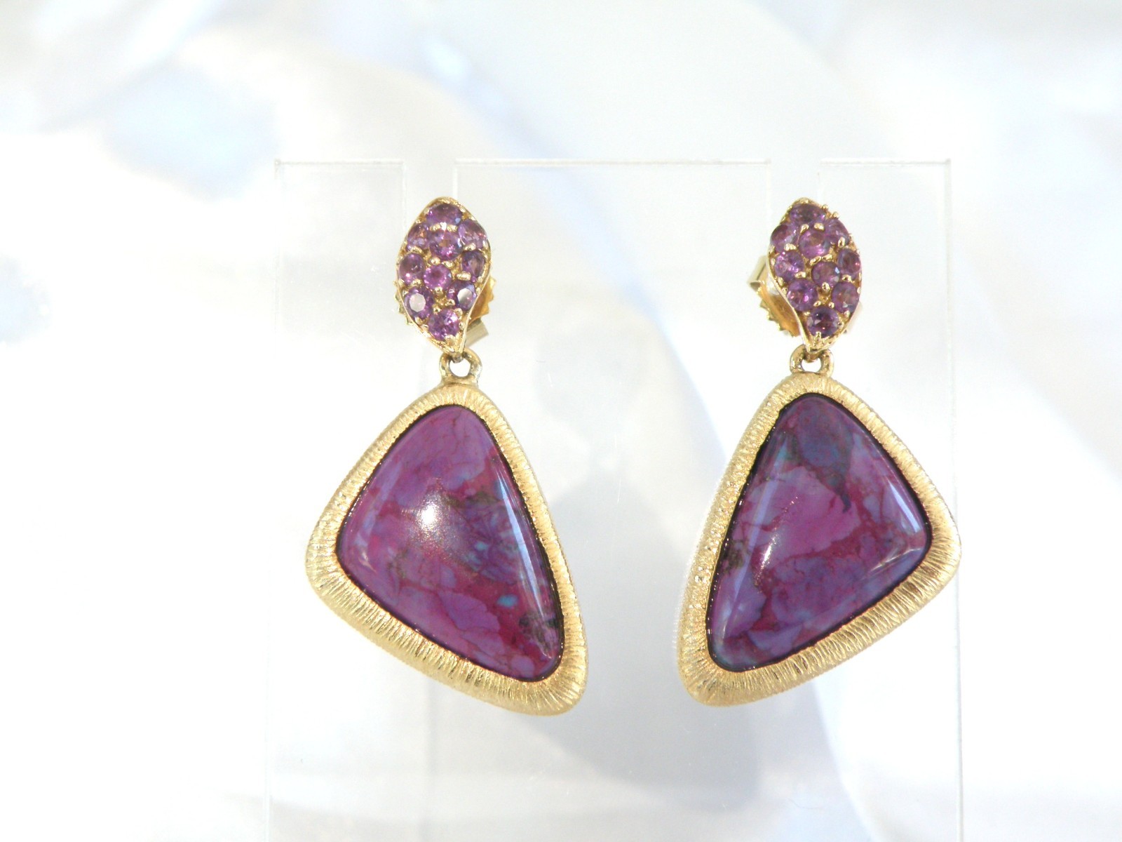 Gold on Sterling Silver 925 Purple Turquoise Amethyst Modern Dangle Earrings