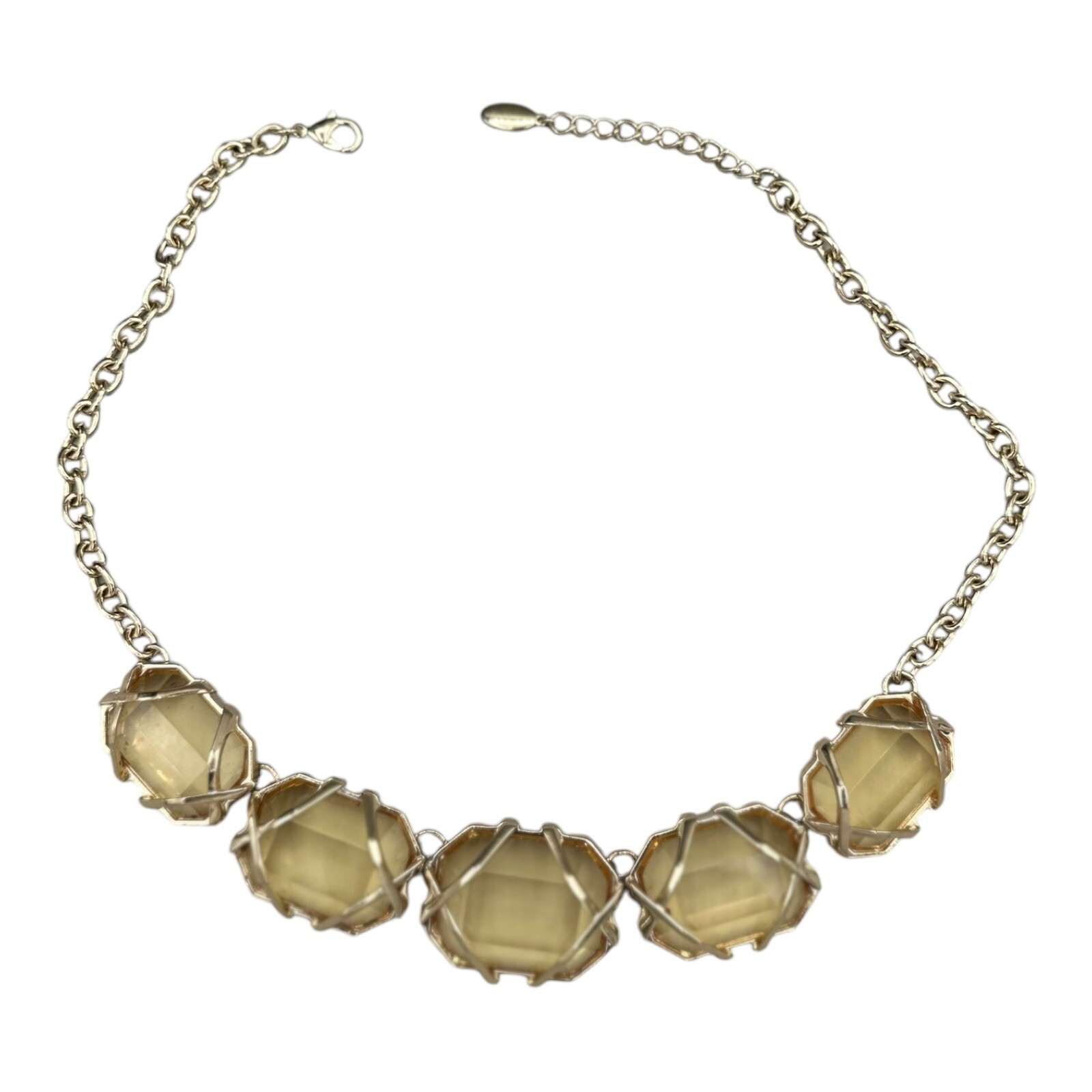 Anne Klein Statement Necklace Gold Tone Whiskey Topaz Yellow Clear Crystal Stone