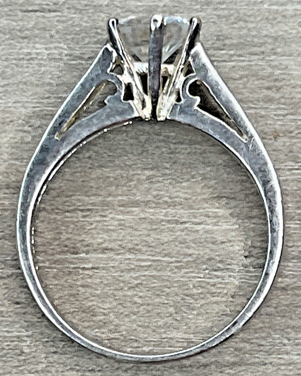 Vintage DBJ Sparkling CZ Solitaire Accents Engagement Ring Silver Tone SZ 8.25