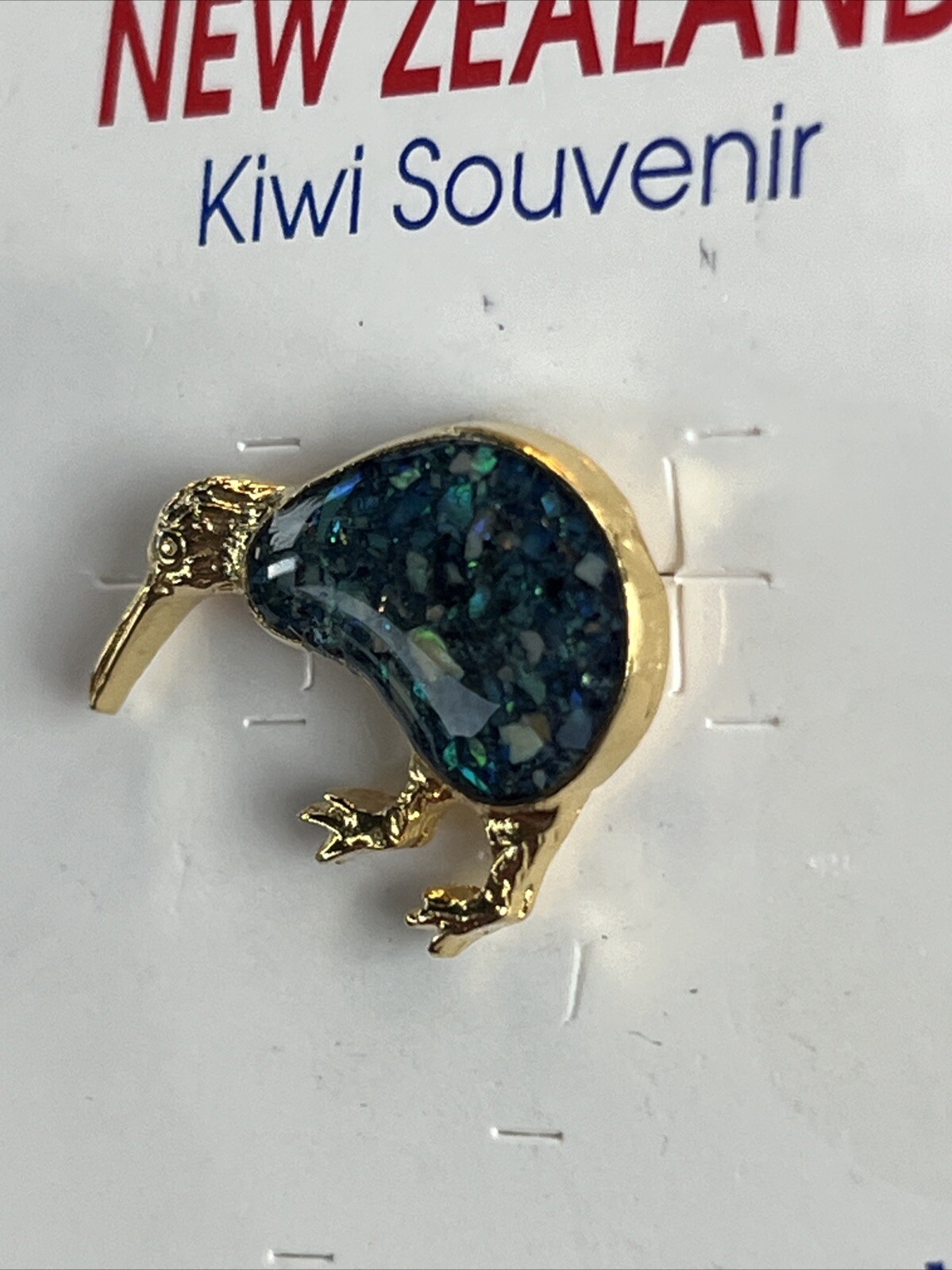 Vintage New Zealand Paua Abalone Shell Tiny Petite Kiwi Bird Brooch Or Pin