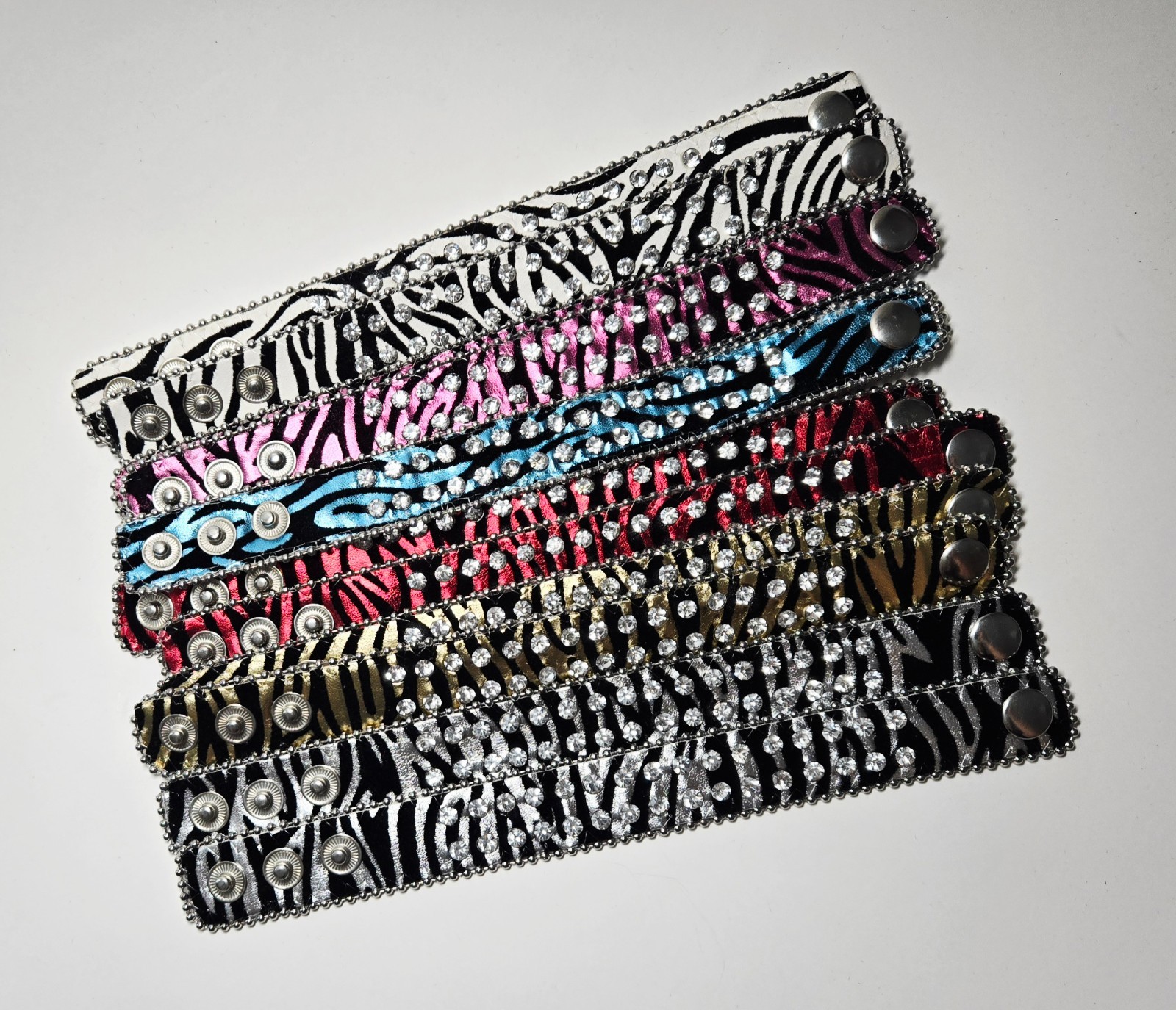 Zebra Print Rhinestone Wrap Bracelets Snap Leather Crystal Cuff Bracelet 12 pcs