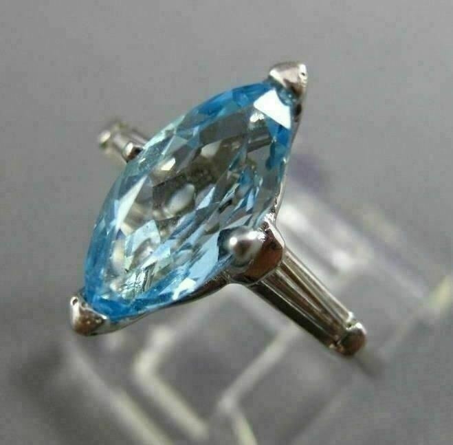 ESTATE 2.25CT DIAMOND & AAA BLUE TOPAZ 14K WHITE GOLD 3D 3 STONE ENGAGEMENT RING
