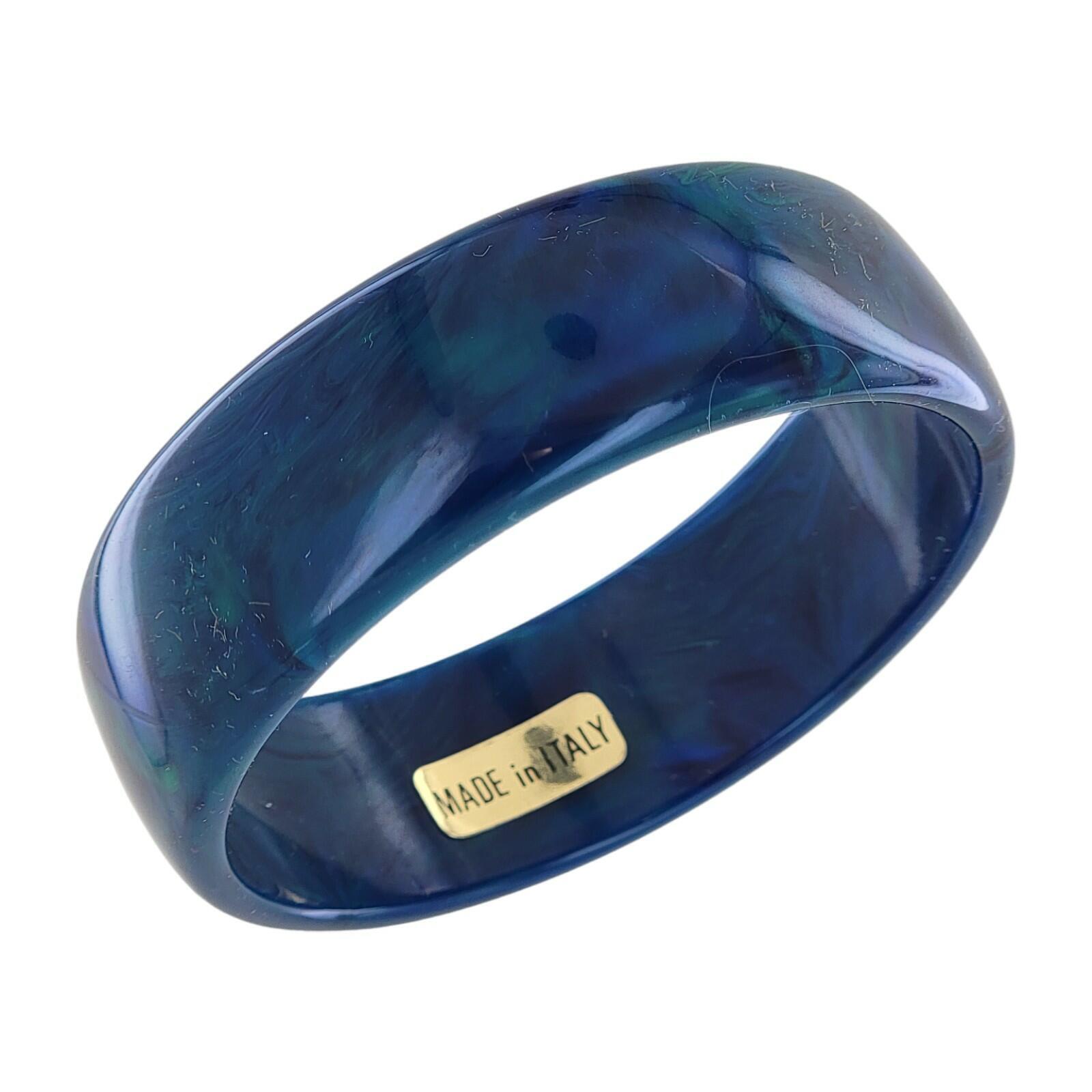 Peacock Blue Green Marbled Lucite Bangle Bracelet Made in Italy Women Large Size