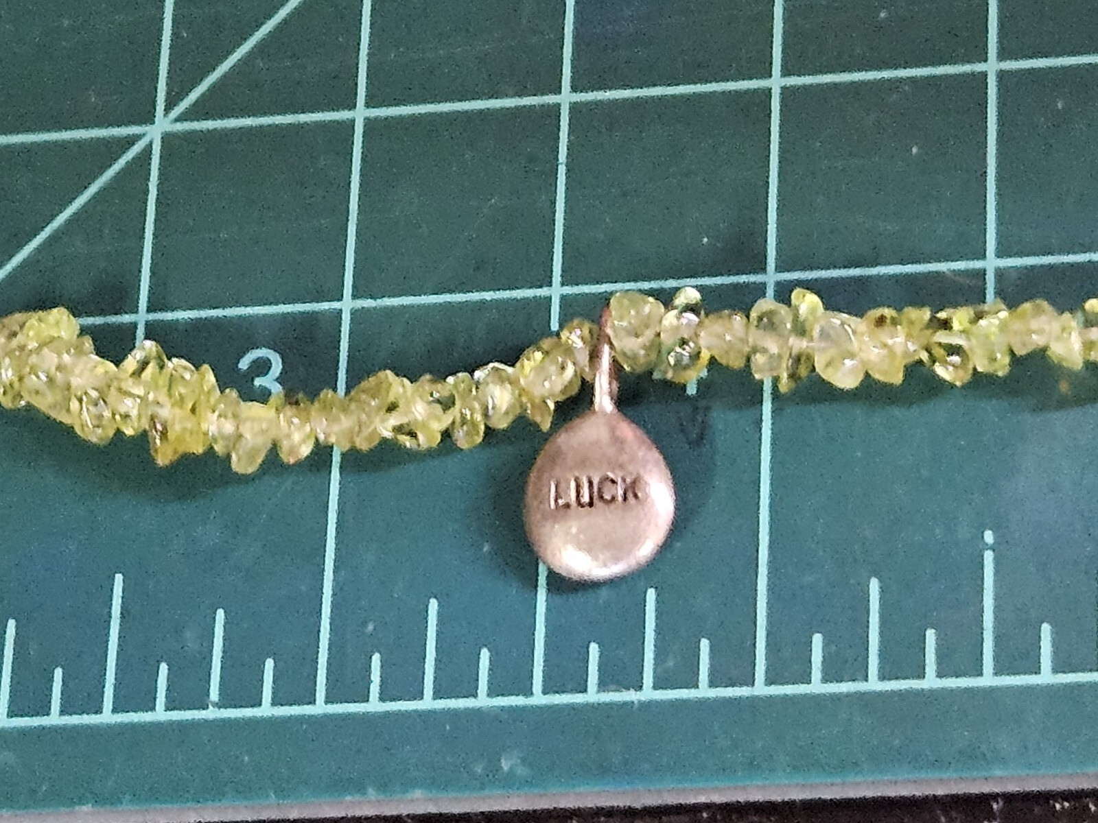 Vintage Sterling Silver Luck Small Charm Peridot Chip Bead Bracelet