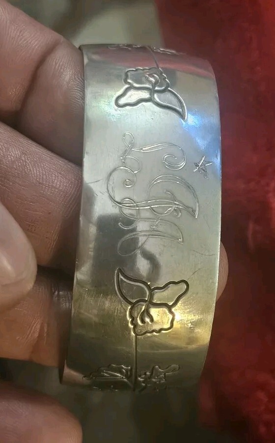 Violet: MJ Pewter Stamped; February Flower of The Month, Cuff Bracelet Violet