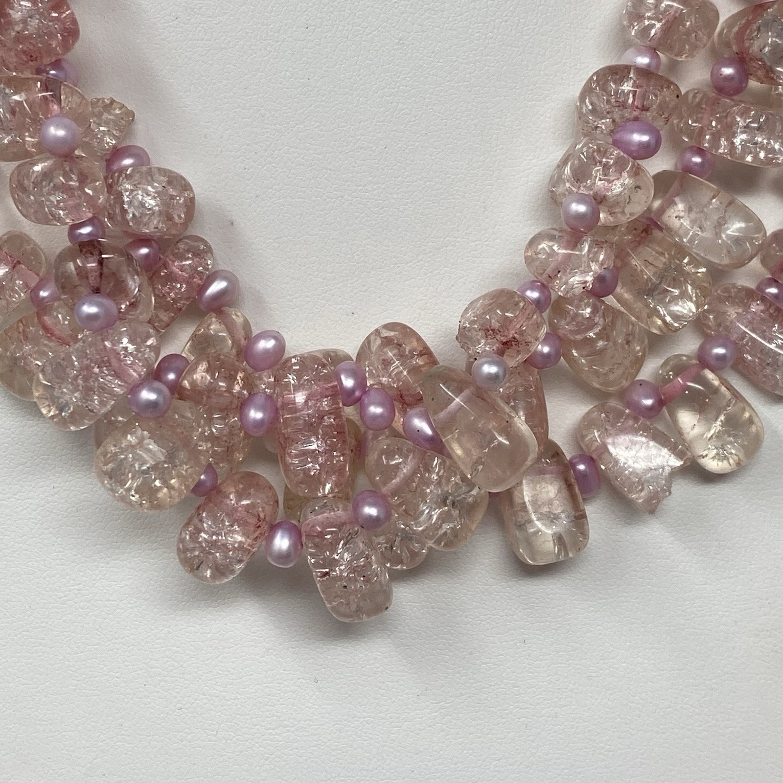 Glass Necklace Pink Crackled Baroque Teardrop Beads Fringe Layered AS IS 18″