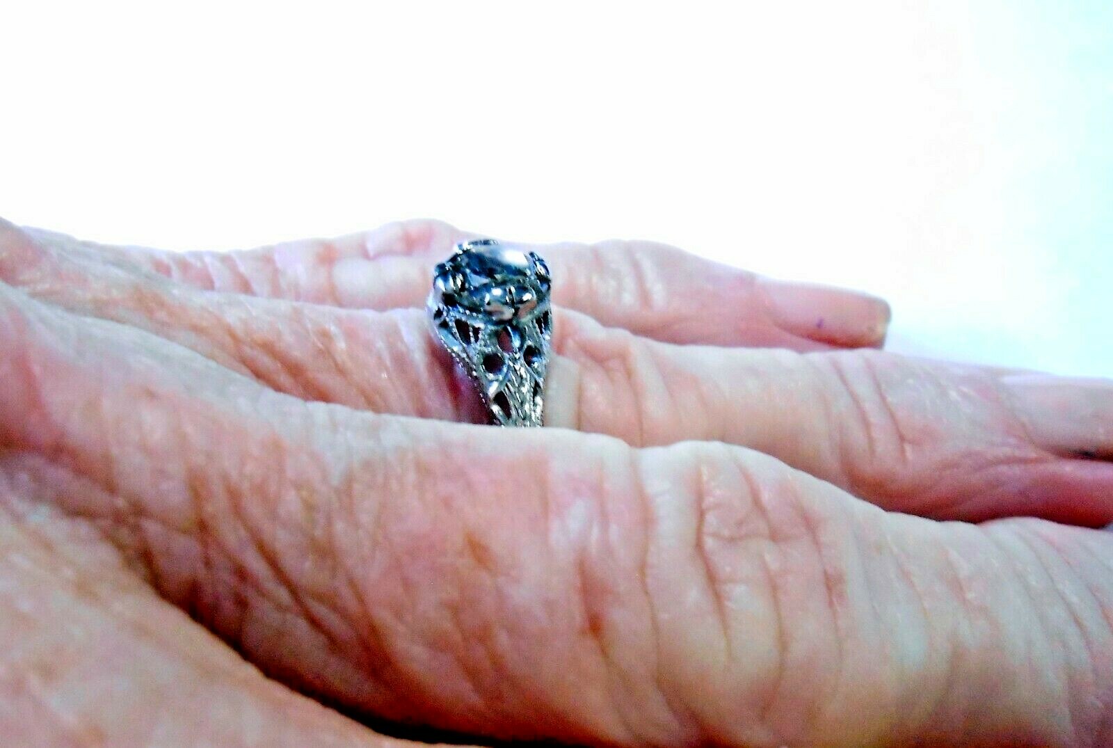 14K White Gold Filigree Ring 1.25Ct 7mm Round Champagne Diamond Solitaire