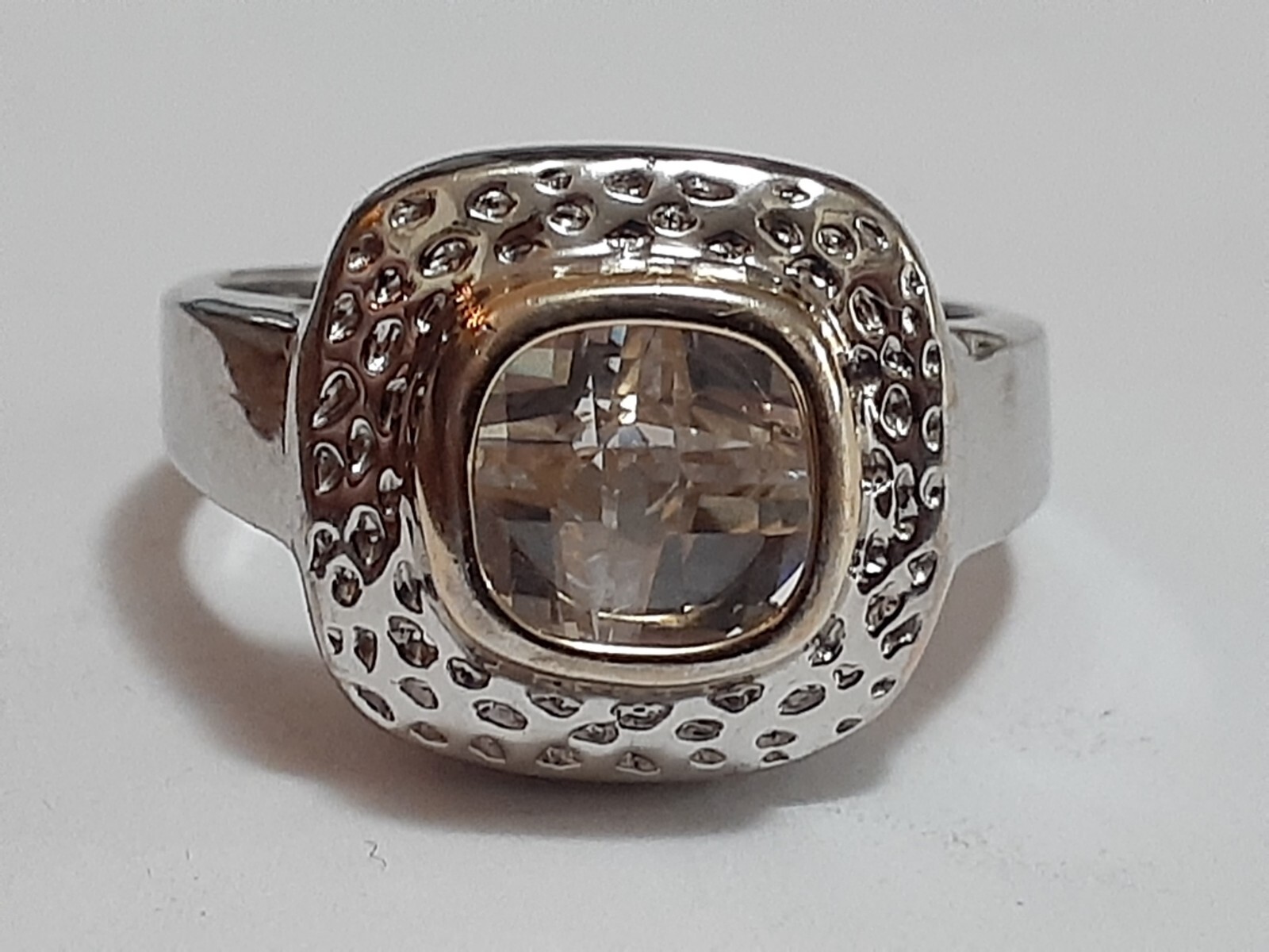 18K GE cocktail ring channel set cushion cut clear CZ stone size 8.5