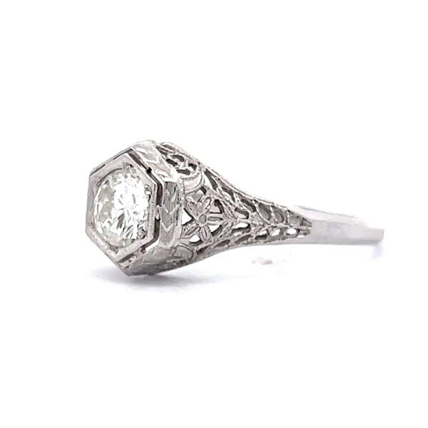 Art Deco Style Round Cut Lab Created Diamond 925 Silver Engagement Filigree Ring