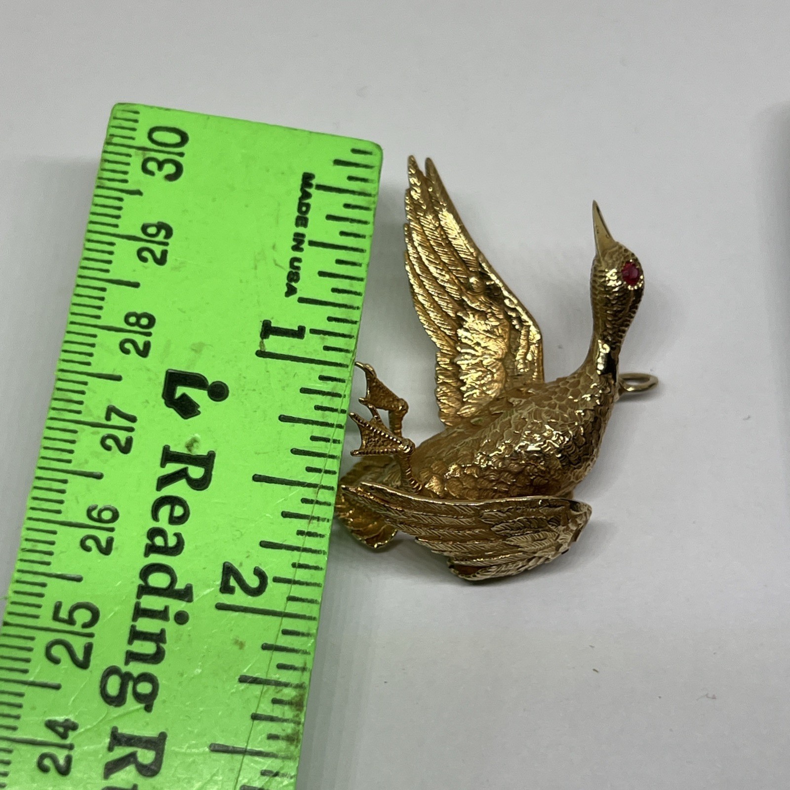 Vintage 14K Gold Mallard Duck Brooch Pendant 12.4g Ruby Eye Convertible