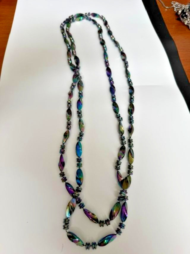 36″ Rainbow Iridescent Bead Necklace Long Costume Jewelry