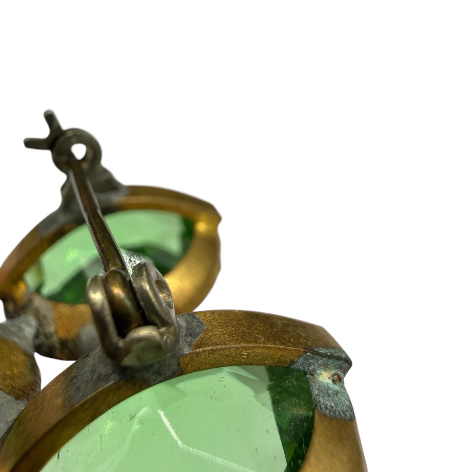 Antique Art Deco Green Clover Cluster Brooch Pin Large Faceted Crystal Austrian