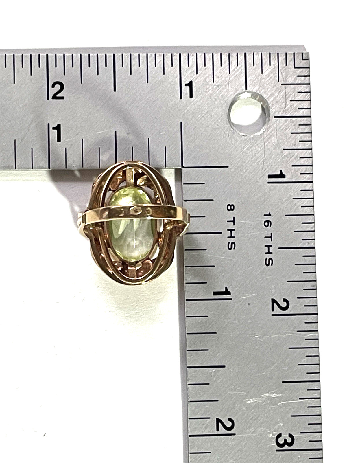 Vintage Mid Century 14k Yellow Gold Austrian Uranium Glass Cocktail Ring Size 5