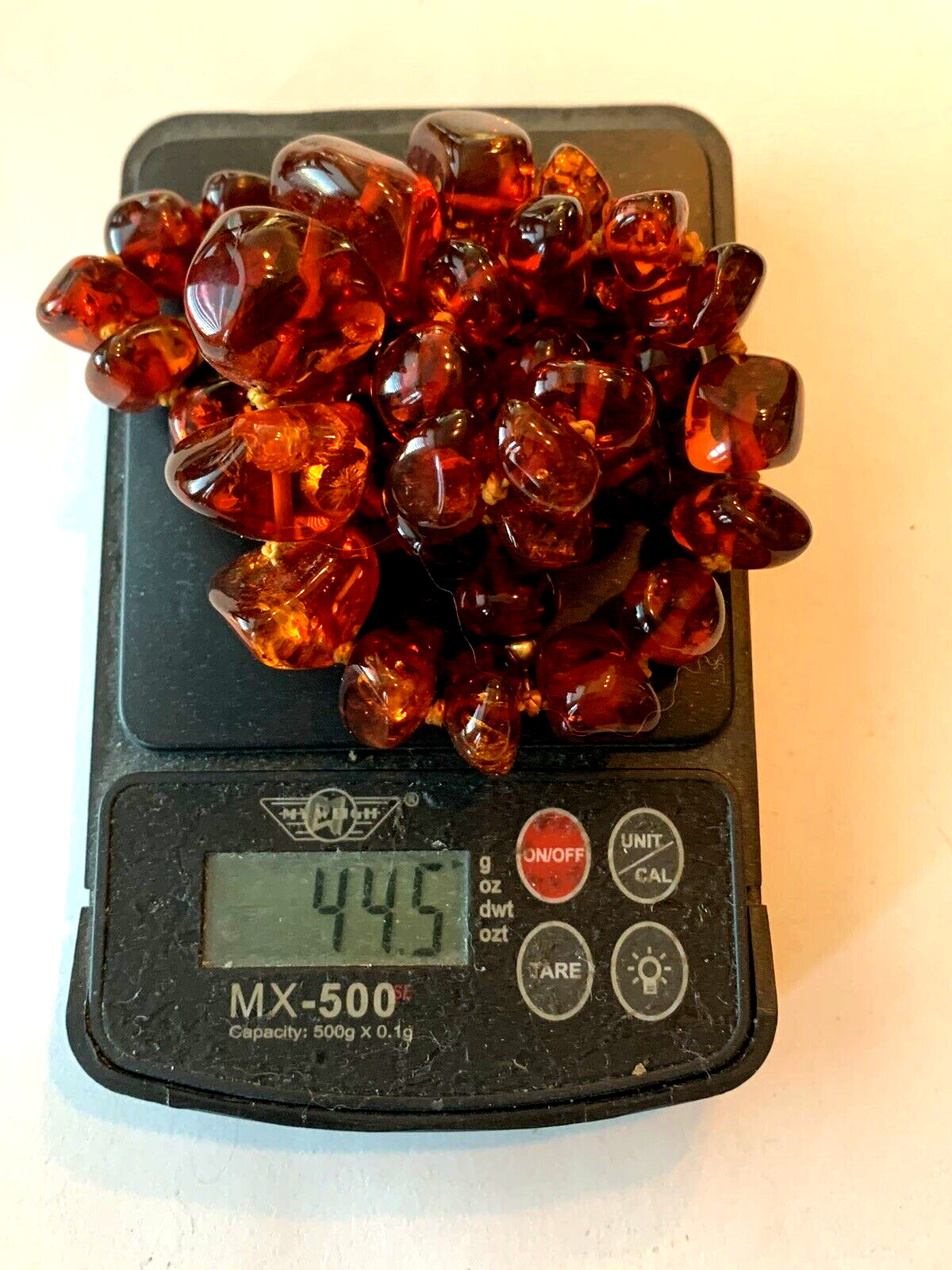 GENUINE BALTIC AMBER BEADED BRASS CLASP NECKLACE – 44 g. Vintage