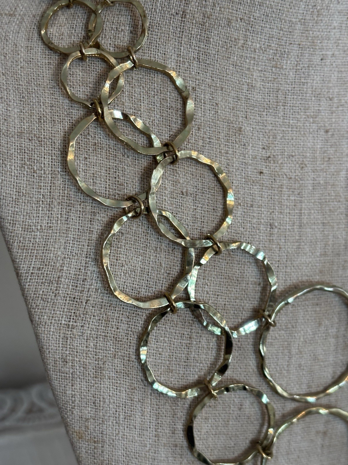 Vtg Retro 2 Strand Open Hammered Gold Plate Circle Necklace Lobster Claw Clasp
