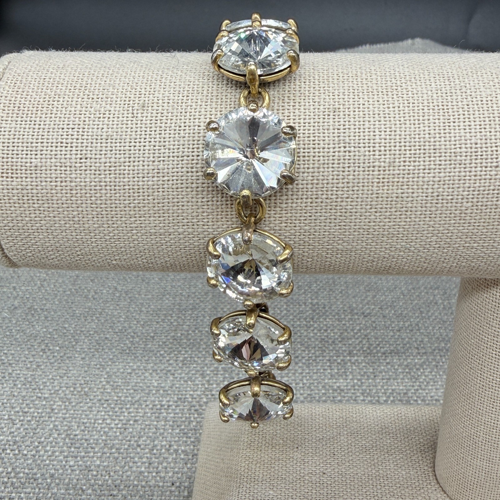 Vintage Stella Dot Amelie Bracelet Clear Rivoli Rhinestones Gold Tone Size 6.75