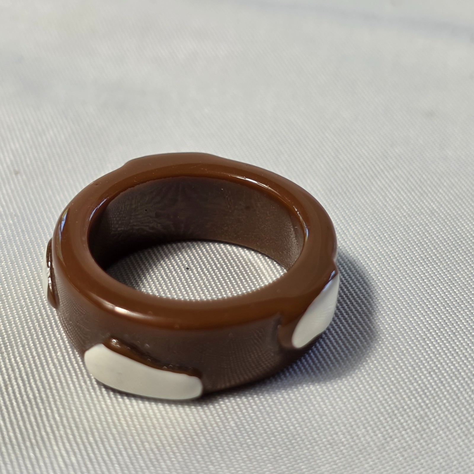 Chunky Brown & White Cow Print Resin Ring Smooth Band with Raised White Spots