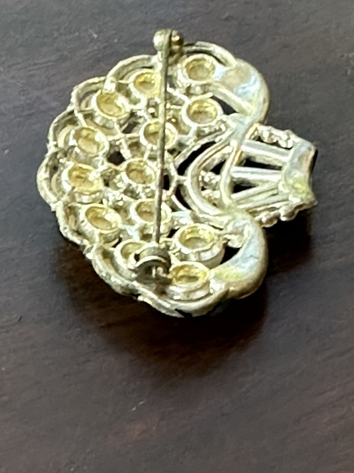 Vintage New England Glass Works Basket of Moonstone Flowers Art Deco Brooch Pin
