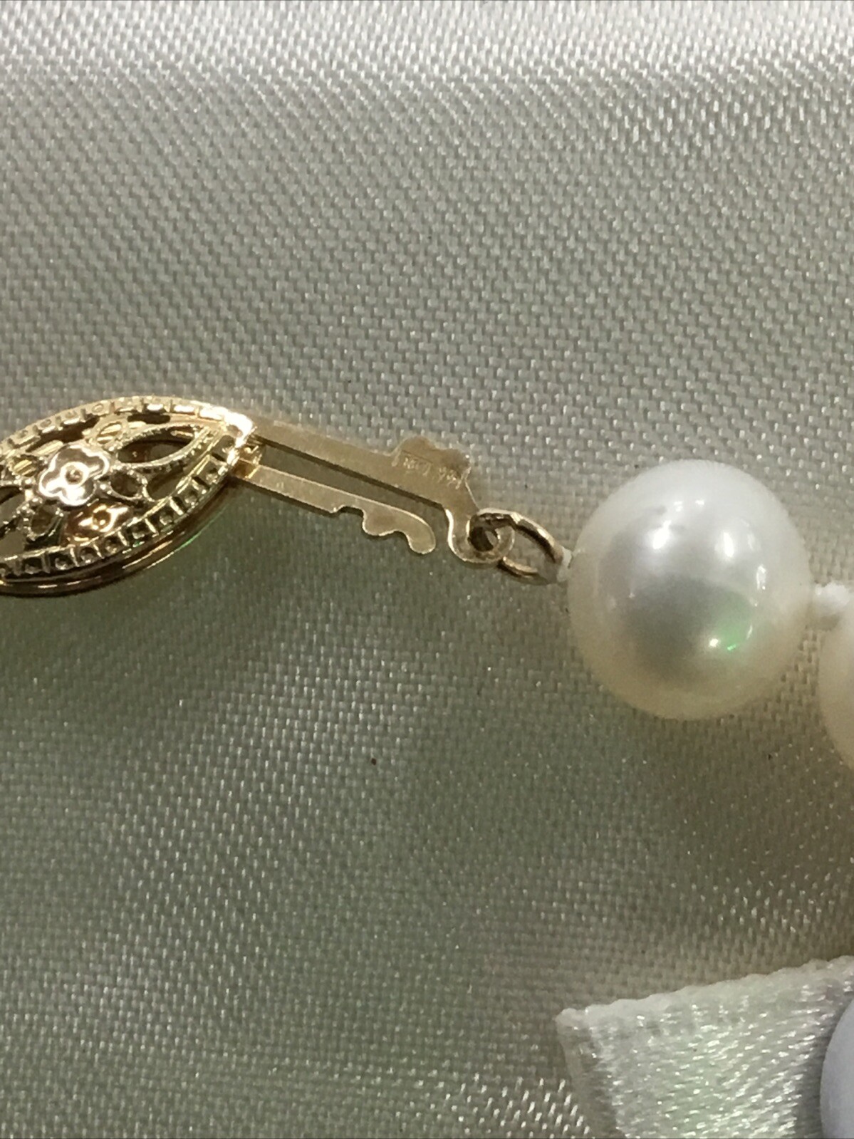 Natural Pearl 14K Gold Fish Hook Clasp Necklace 18” Long 7MM – 8MM