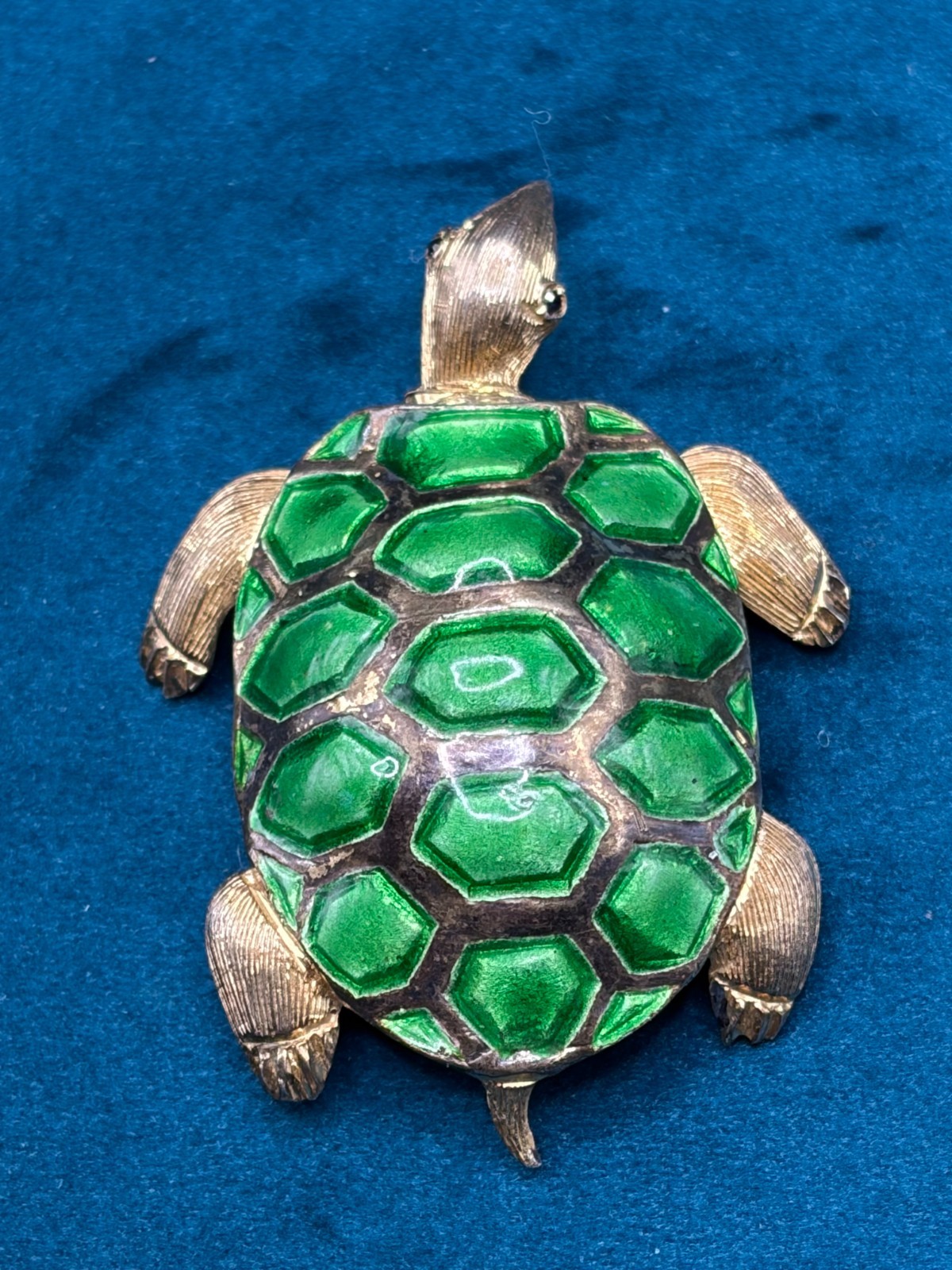 Vintage Sterling Silver Enamel Turtle Brooch Pin Stone Eyes Germany 2″