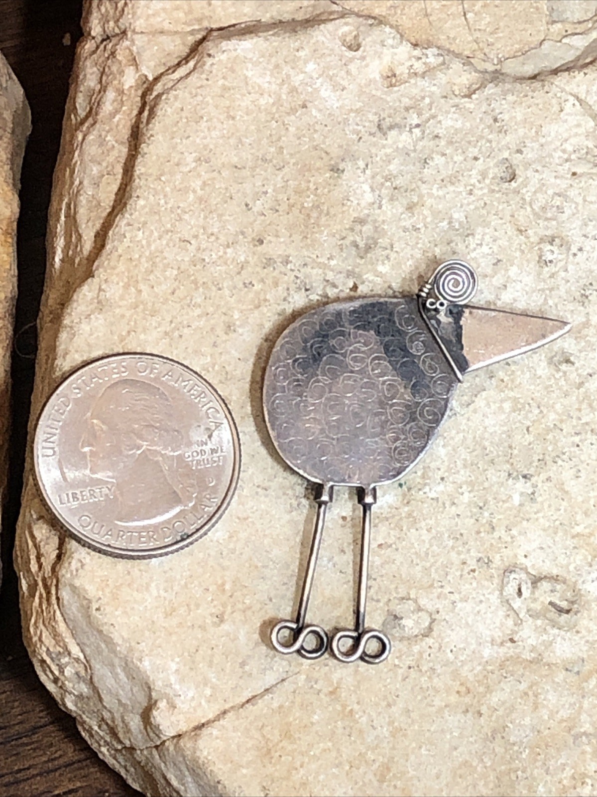 39. Vintage Gabrielle Gould 925 Sterling BIRD Swirl Crest Tube Eyes Pin 48mm