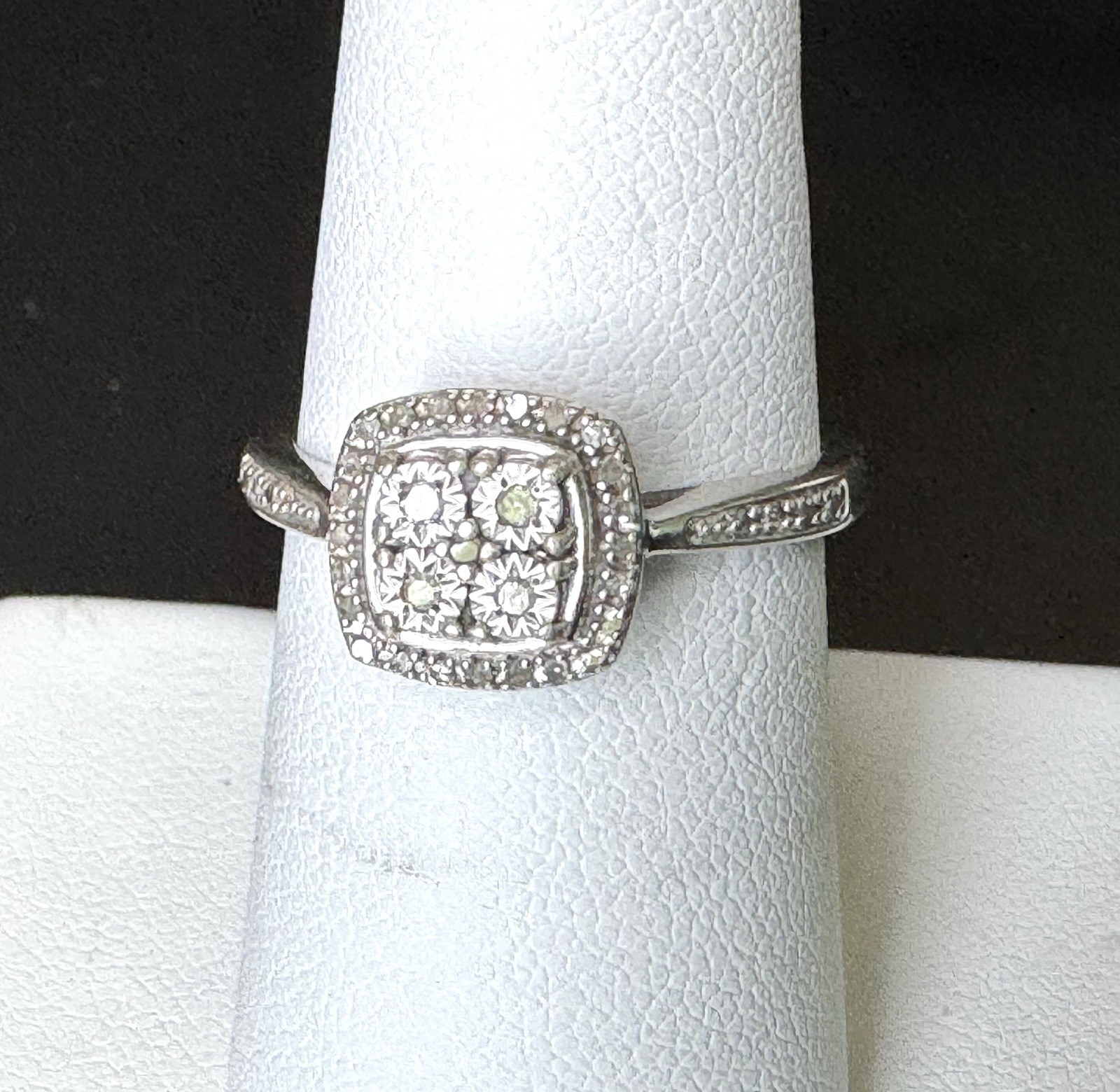 Vintage 925 Sterling Silver Diamond Halo Cluster Ring Size 7 Elegant Bridal SK9