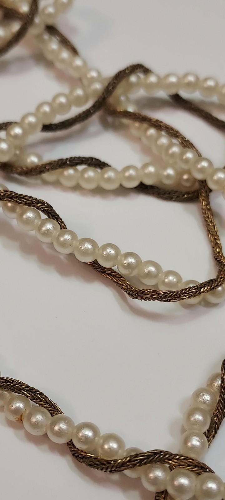 Miriam Haskell Vintage Necklace Faux Pearl Wheat Chain Bronze Tone Signed 34″