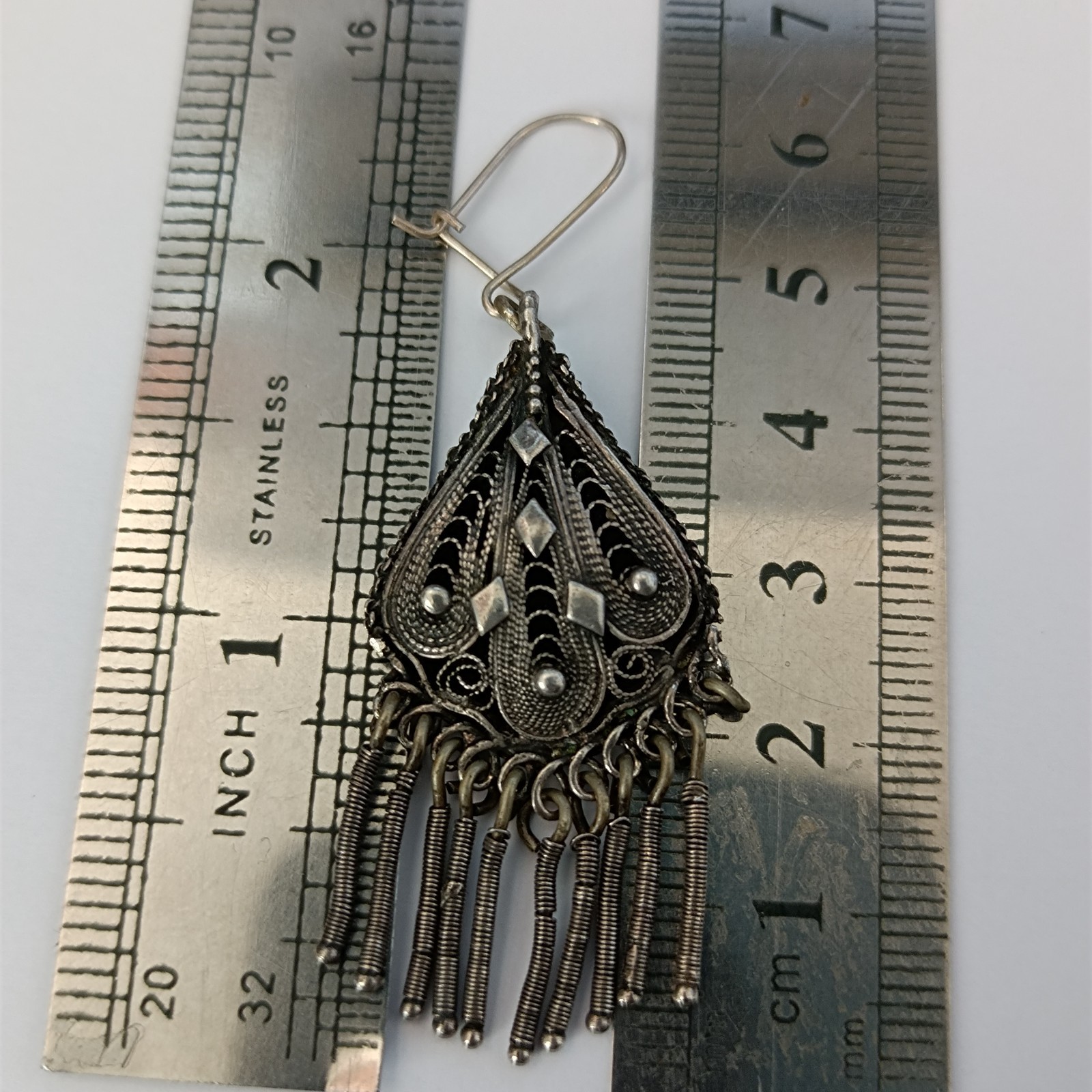 VTG Stanetzky Earrings Israel Sterling Silver Filigree Yemenite Chandelier Boho