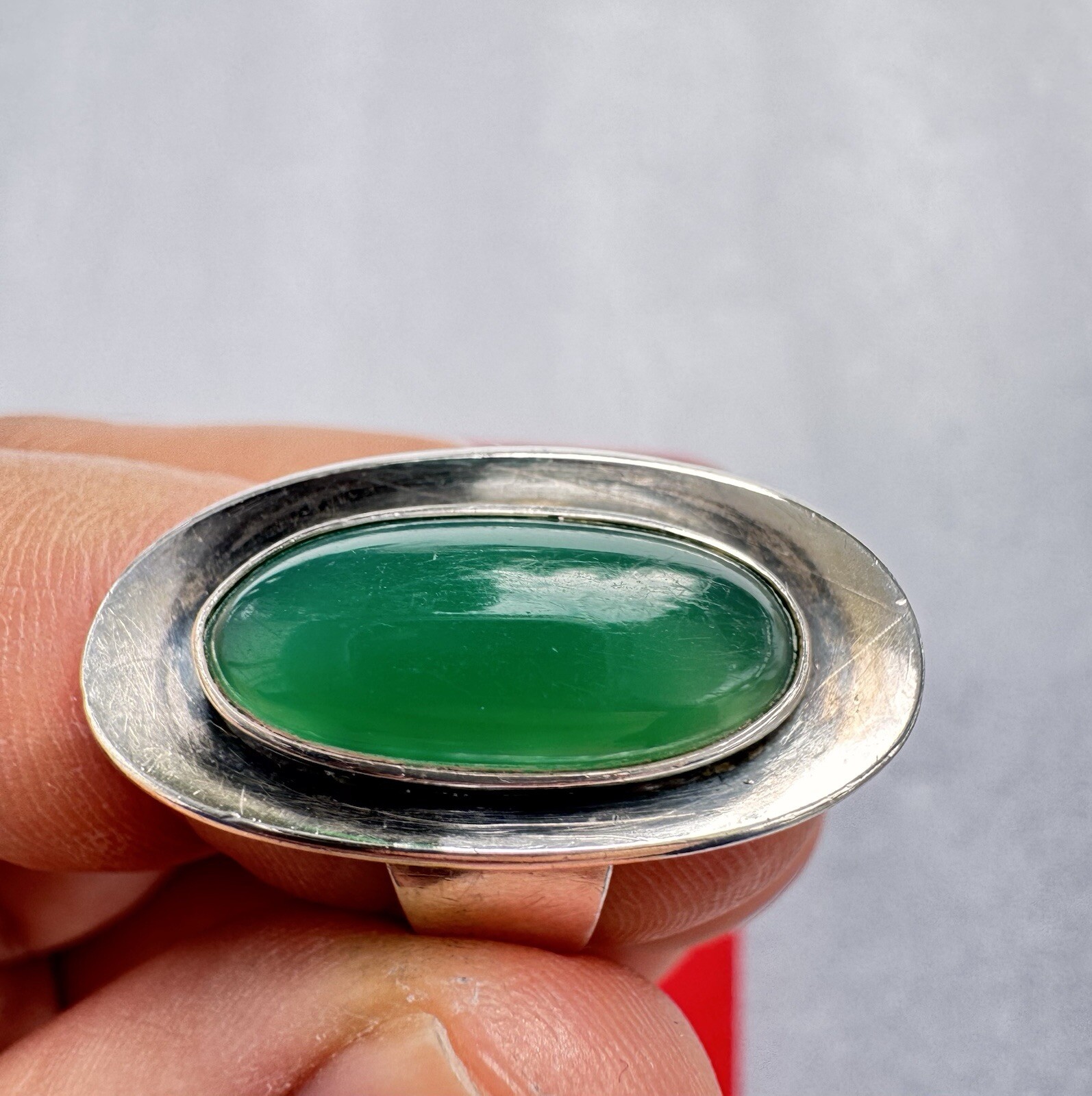 Stunning Niels Erik N.E. FROM Denmark Sterling Silver & Chrysoprase Ring