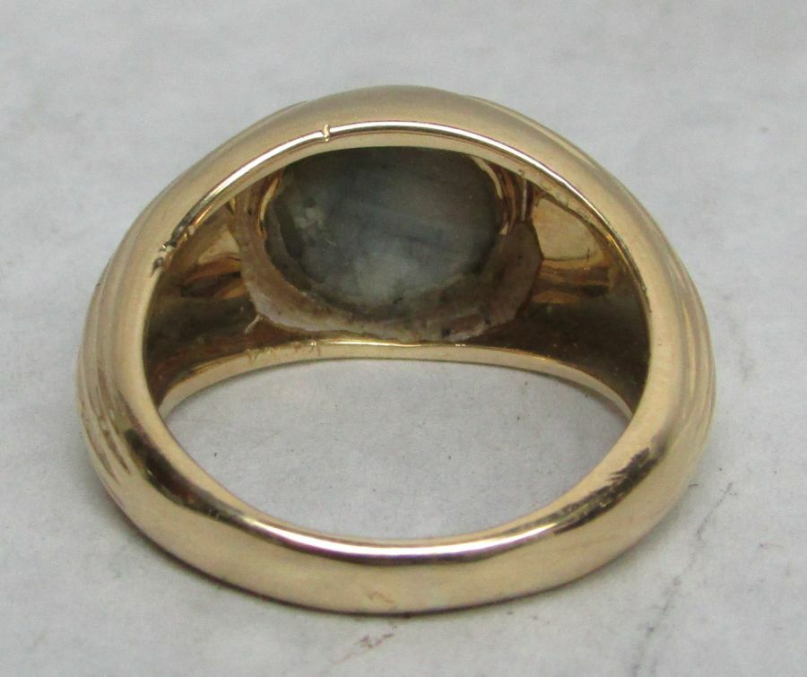 18K SOLID GOLD & 4.24ct GREEN BERYL CATS EYE STONE PINKY RING SIZE 6