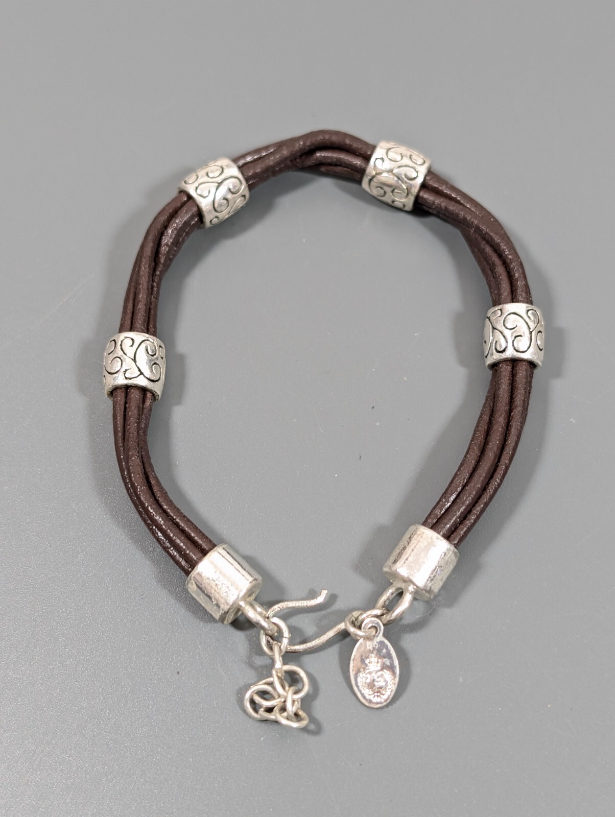 Premier Designs Brown Leather Multi Cord Silver Tone Bracelet Boho Western 8 in
