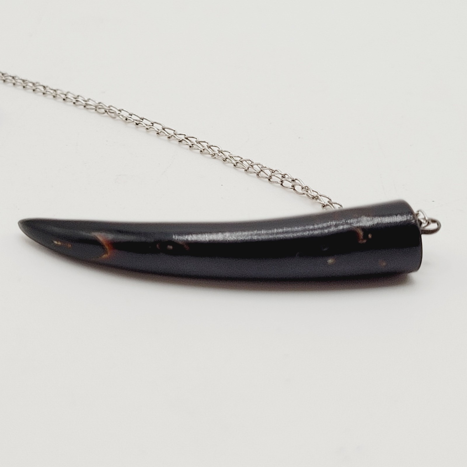 Vintage Cornicello Horn Carved Organic Black Hawaiian Coral 925 Necklace 23 inch