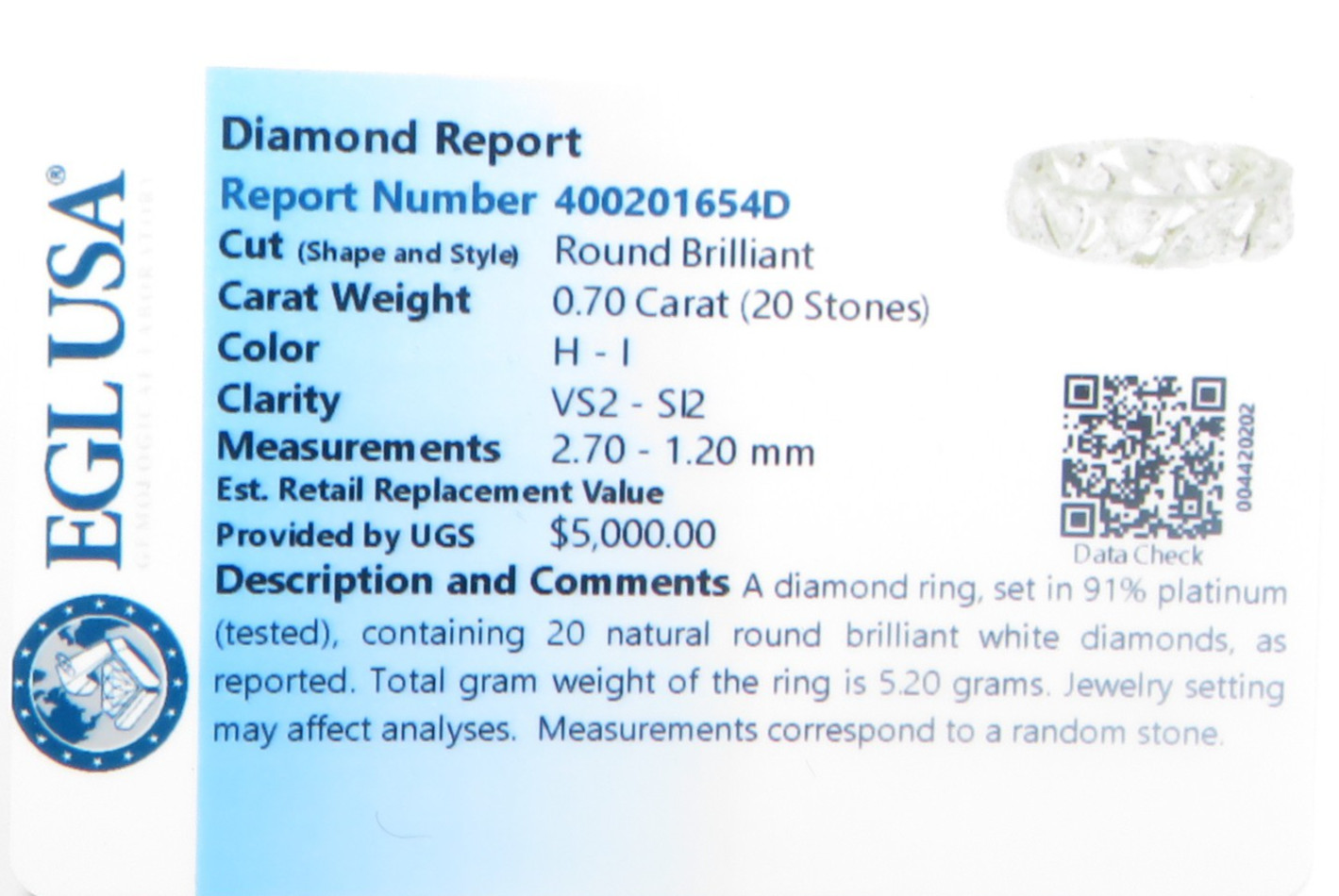 Antique Deco Unisex Diamond Eternity Wedding Band Plat Size 8.75 UK-R EGL USA