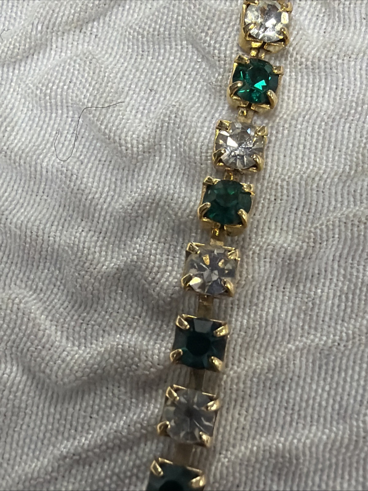 Vintage Eternity Alternating Emerald and Crystal Gold Plated 6.5” Bracelet