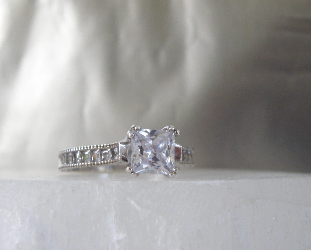 Vintage Style Sterling Silver 925 CZ Heirloom Engagement Band Ring Size 9.5