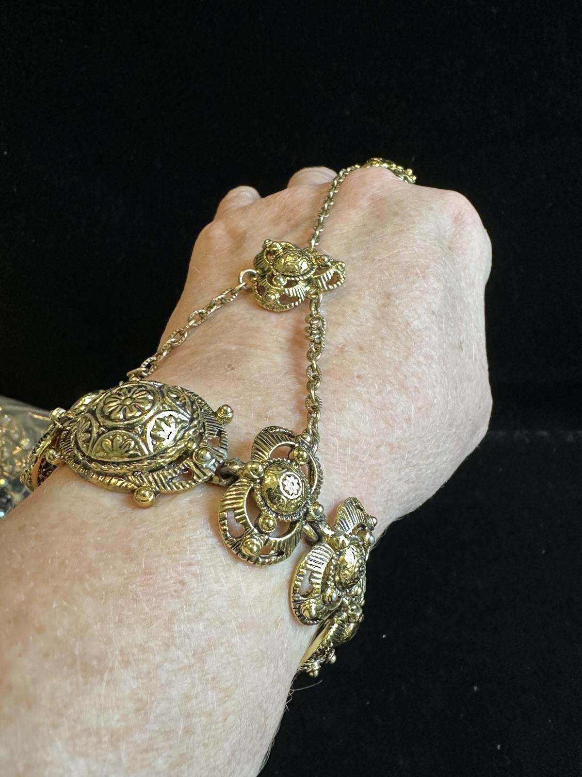 Vintage ethnic India Ring Bracelet combo appears to be heavy made gold plated