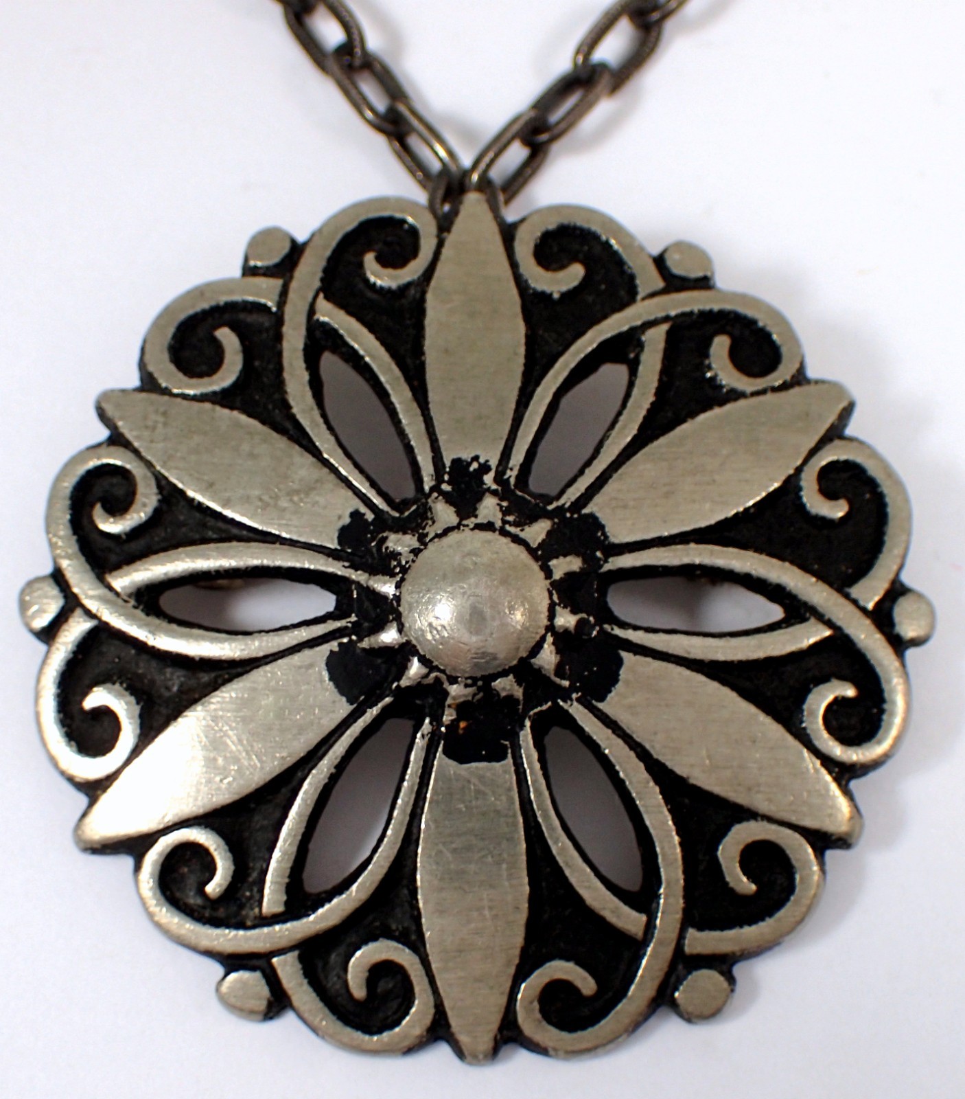 HUGE Vtg MCM Borje Tennung Sweden BT T9 Pewter Flower Brooch Pendant Necklace