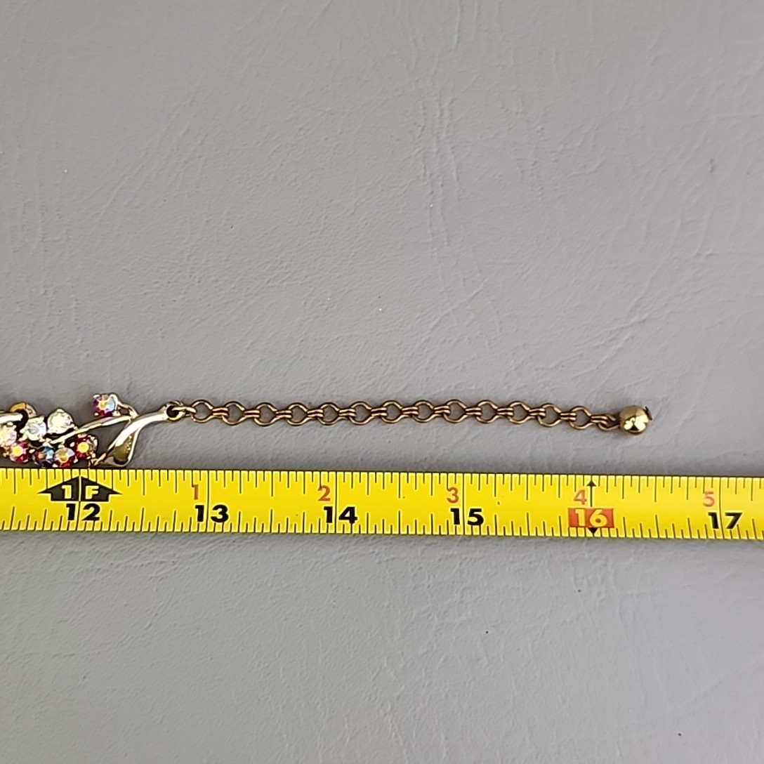 Vintage BSK Rhinestone Necklace AB Red Gold Tone Choker 16″