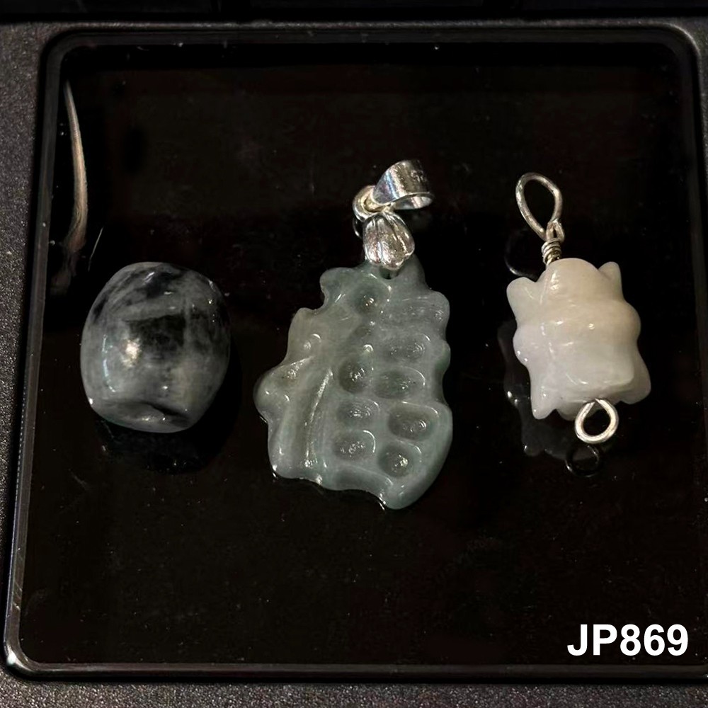 3 pcs Natural Jade Jadeite Pendants Carvings, Free Box and 3 Necklaces