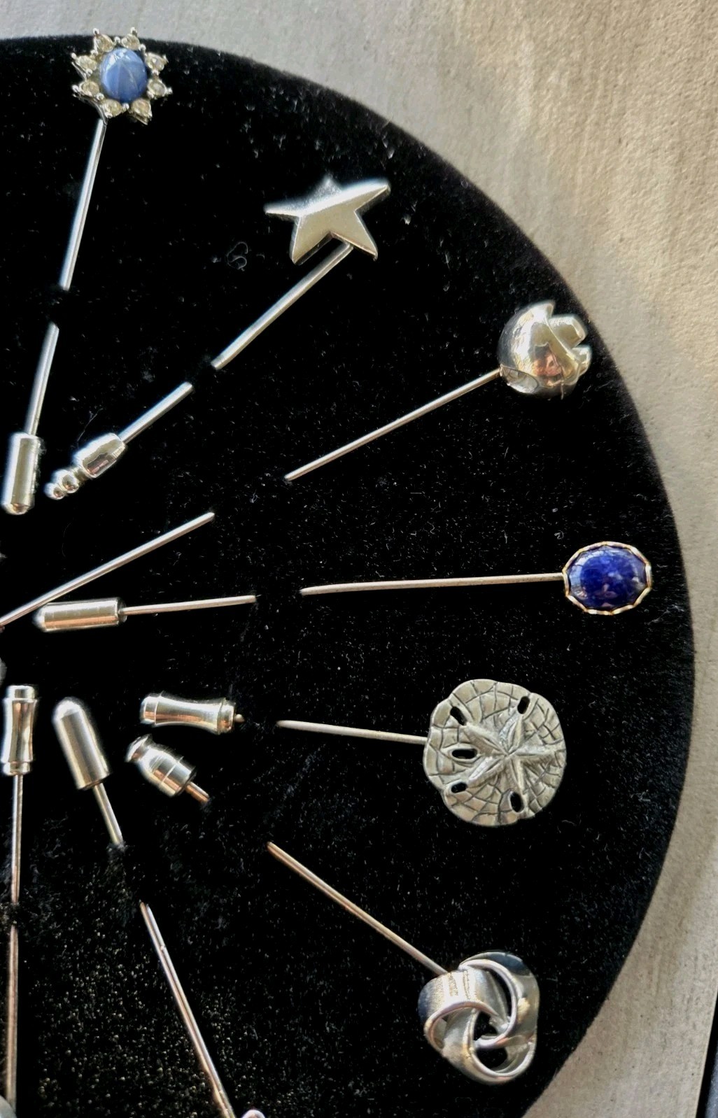 Vintage 15 Pc Stick Pin Collection Silver Tone Novelty Estate Lot