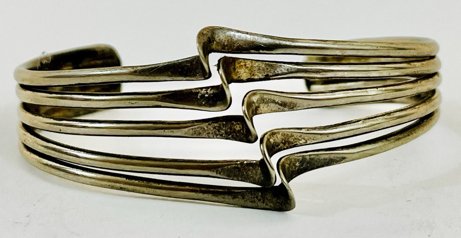 Vintage Modernist Wave Cuff Bracelet Sterling Silver Jewelry Minimalist