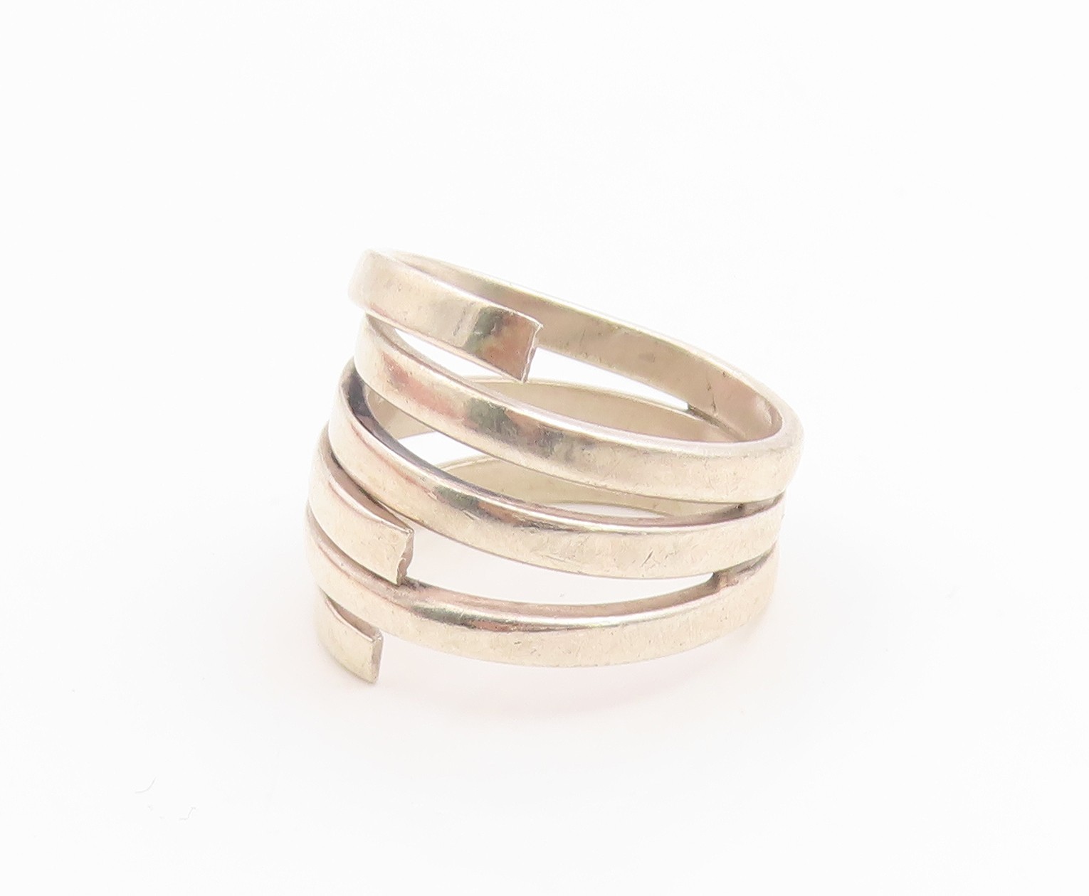 925 Sterling Silver Vintage Ring Modernist Multi Strand Wrap Band Sz 7 RG35892