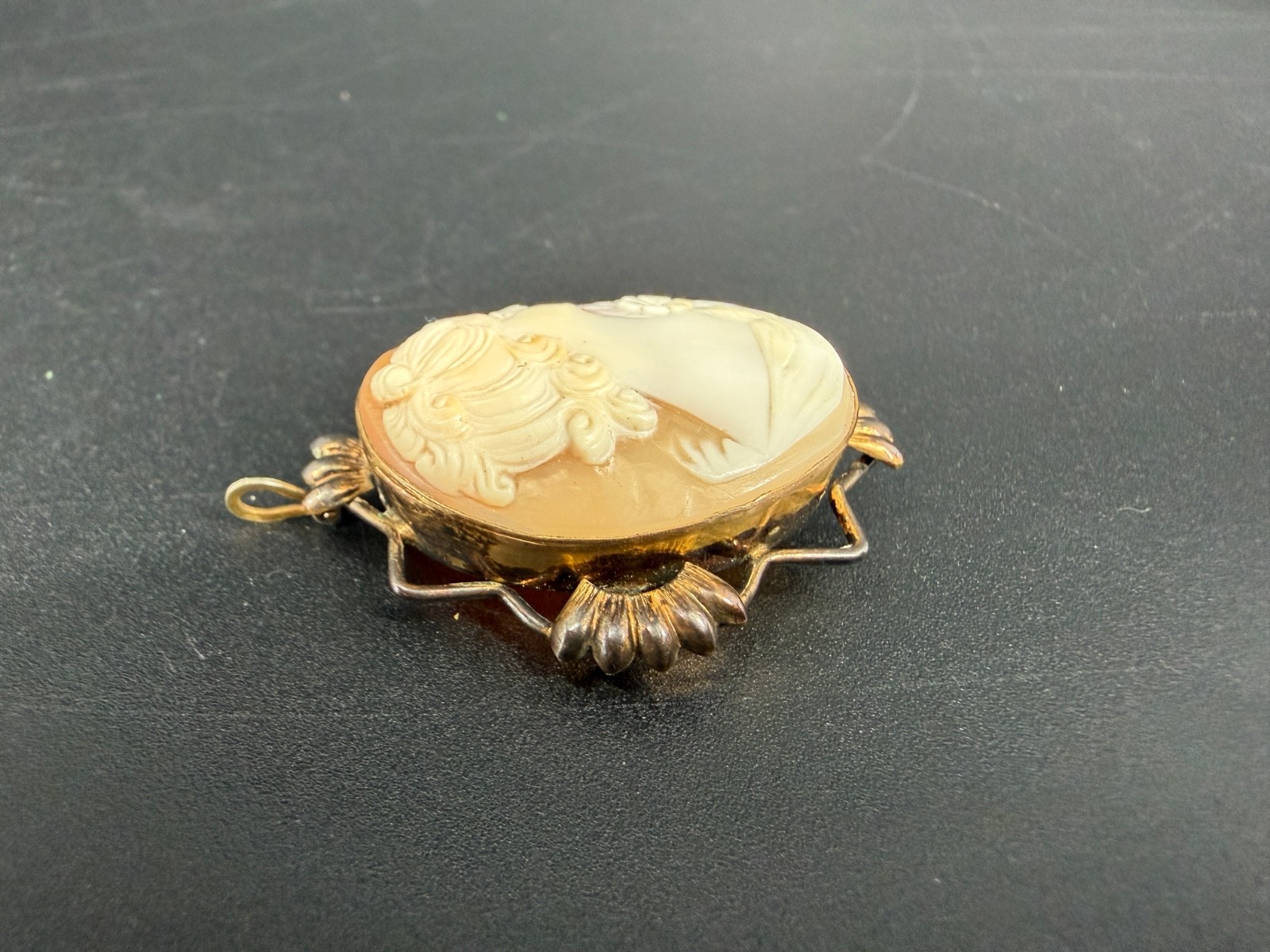 Vintage Shell Cameo Brooch Pendant 12K Gold Filled Lady Portrait Art Deco