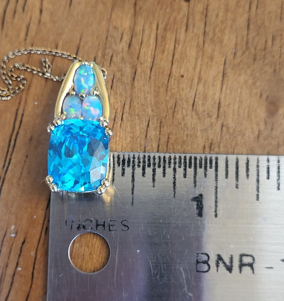 Sterling Silver Vermeil Aqua Blue Gemstone & Opal Bracelet Ring Necklace Parure