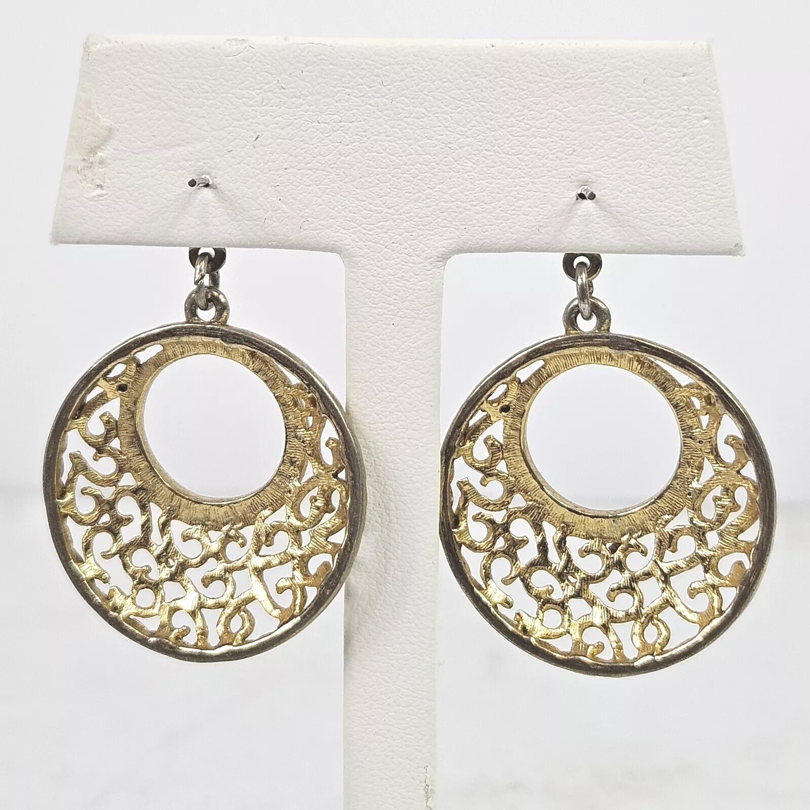 Vintage Filigree Hoop Dangle drop Earrings Gorgeous Gold tone